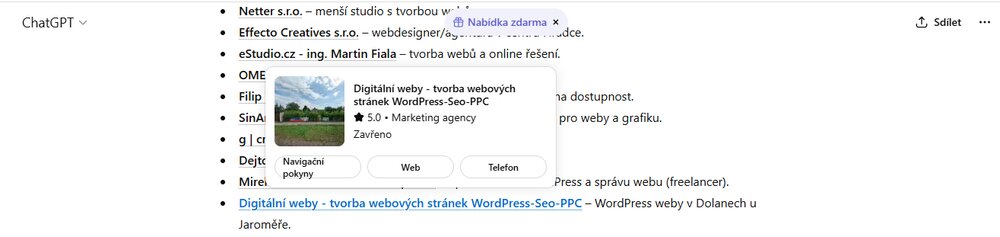 Digiátlní weby ChatGPT